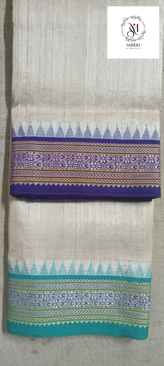 Vibarbha Karvati Kinar with Purple and Firoza borders Tussar-7