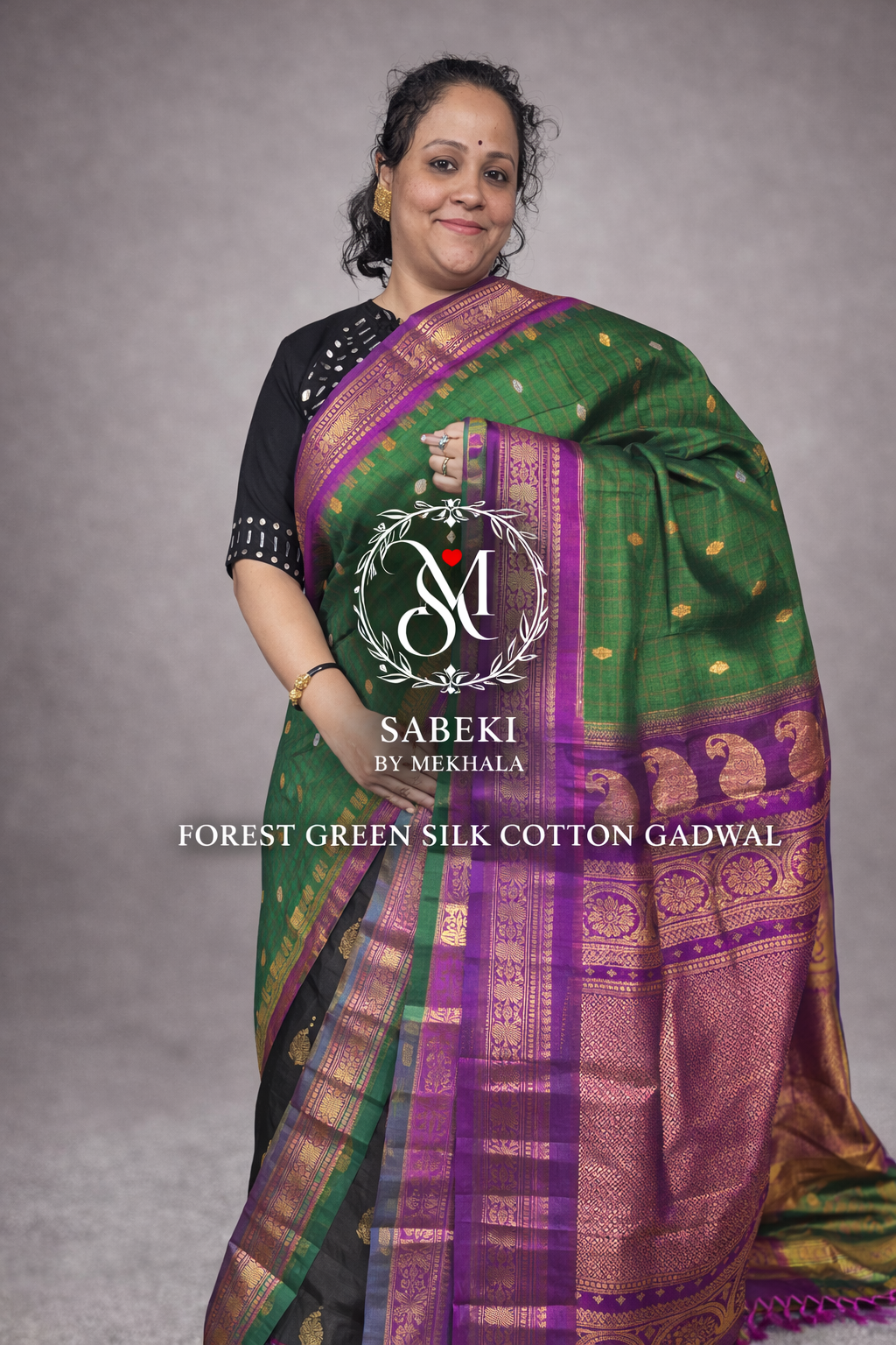 Forest Green and Purple Silk-Cotton Gadwal