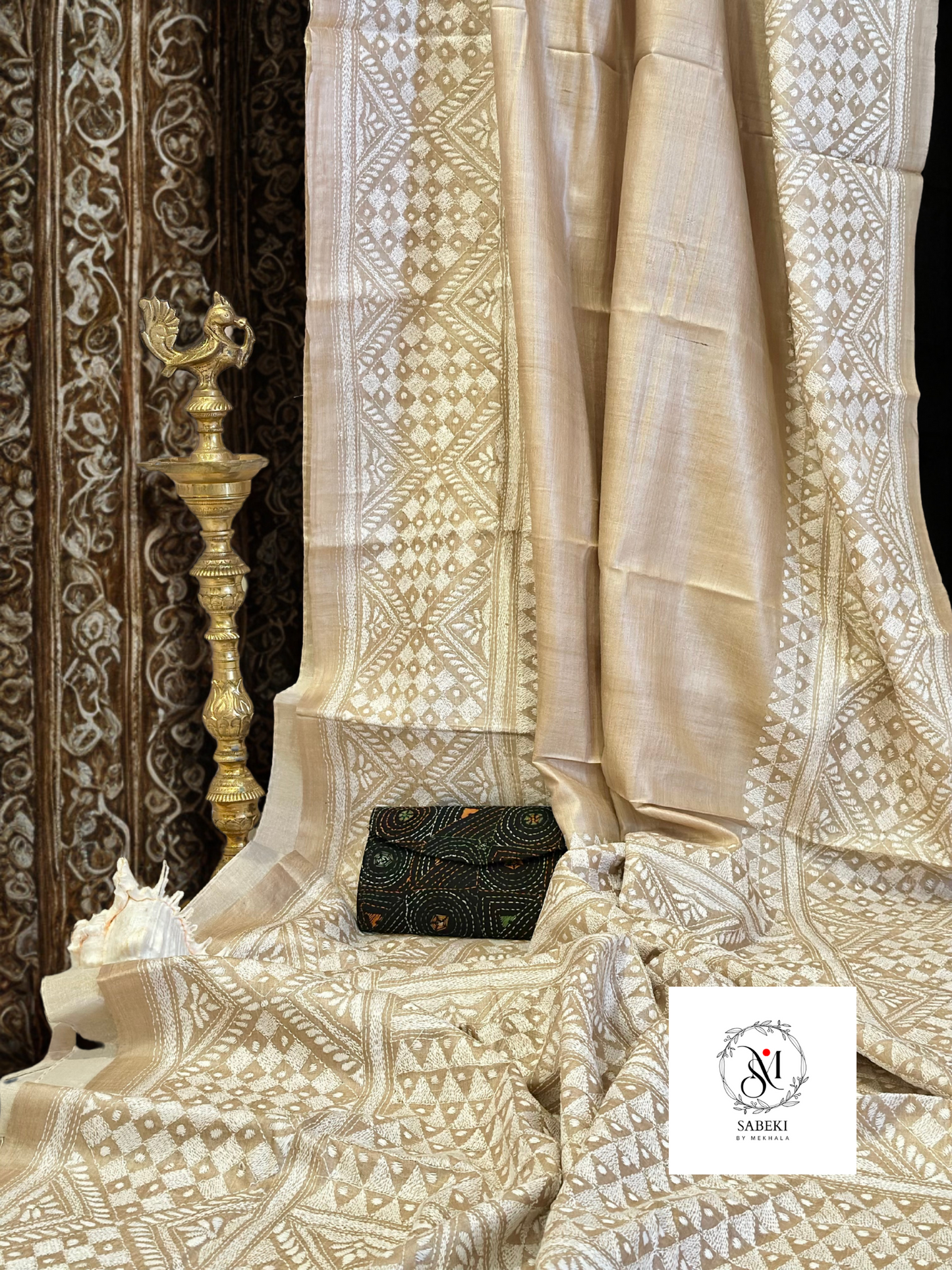 Hand Kantha on Virgin Color Gachi by Gachi Tussar