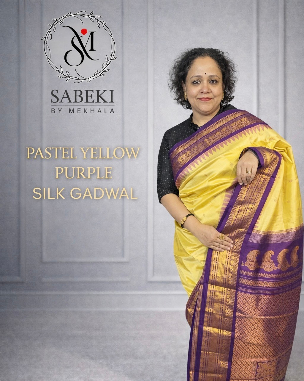 Pastel yellow-Purple Sona-Roopa Zari Silk Gadwal