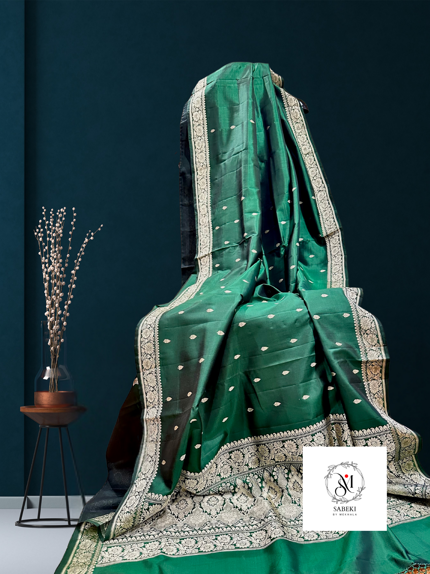 Soft Katan Banarasi in Algea green color