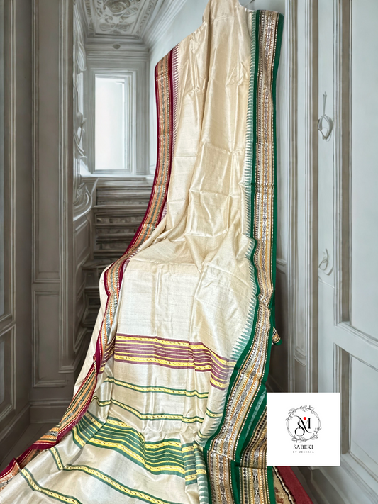 Vibarbha Karvati Kinar with Maroon and Green borders Tussar-4