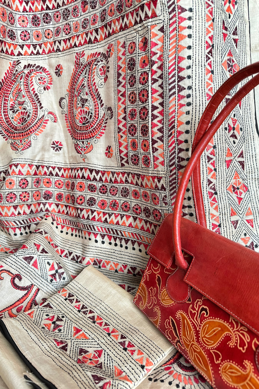 Gachi Tussar Meenakari Baluchari kantha