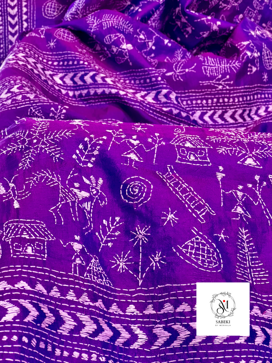 Purple Warli Kantha