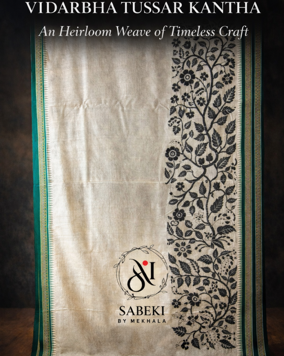 Vidarbha Tussar Kantha-Monochrome