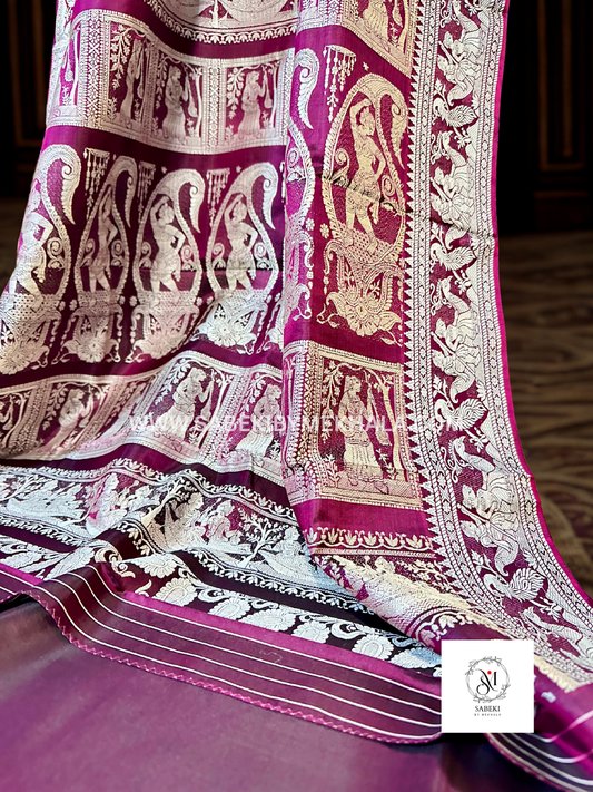 A Maroon Baluchari with rare Deer motif