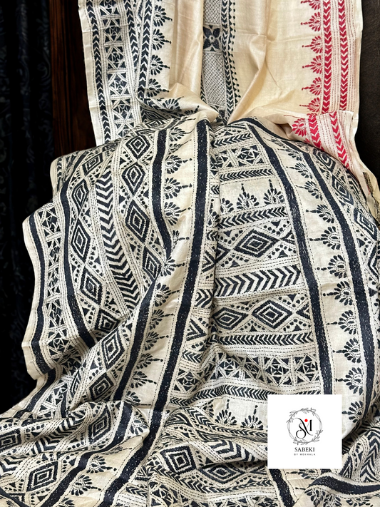 Gachi Tussar Kantha with 3 borders