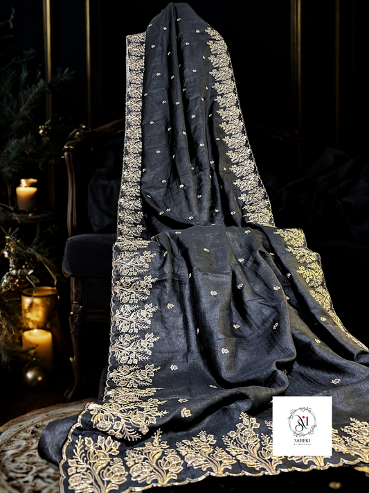 Black Tussar with Pitai Zari Border