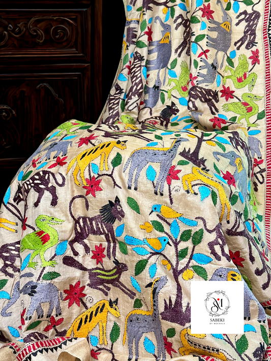 Unique Shikargah Kantha in premium Gachi Tussar