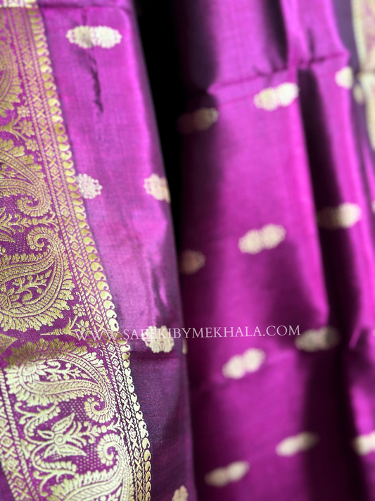 A Purple- Black Baluchari with Iconic Resham Paisleys