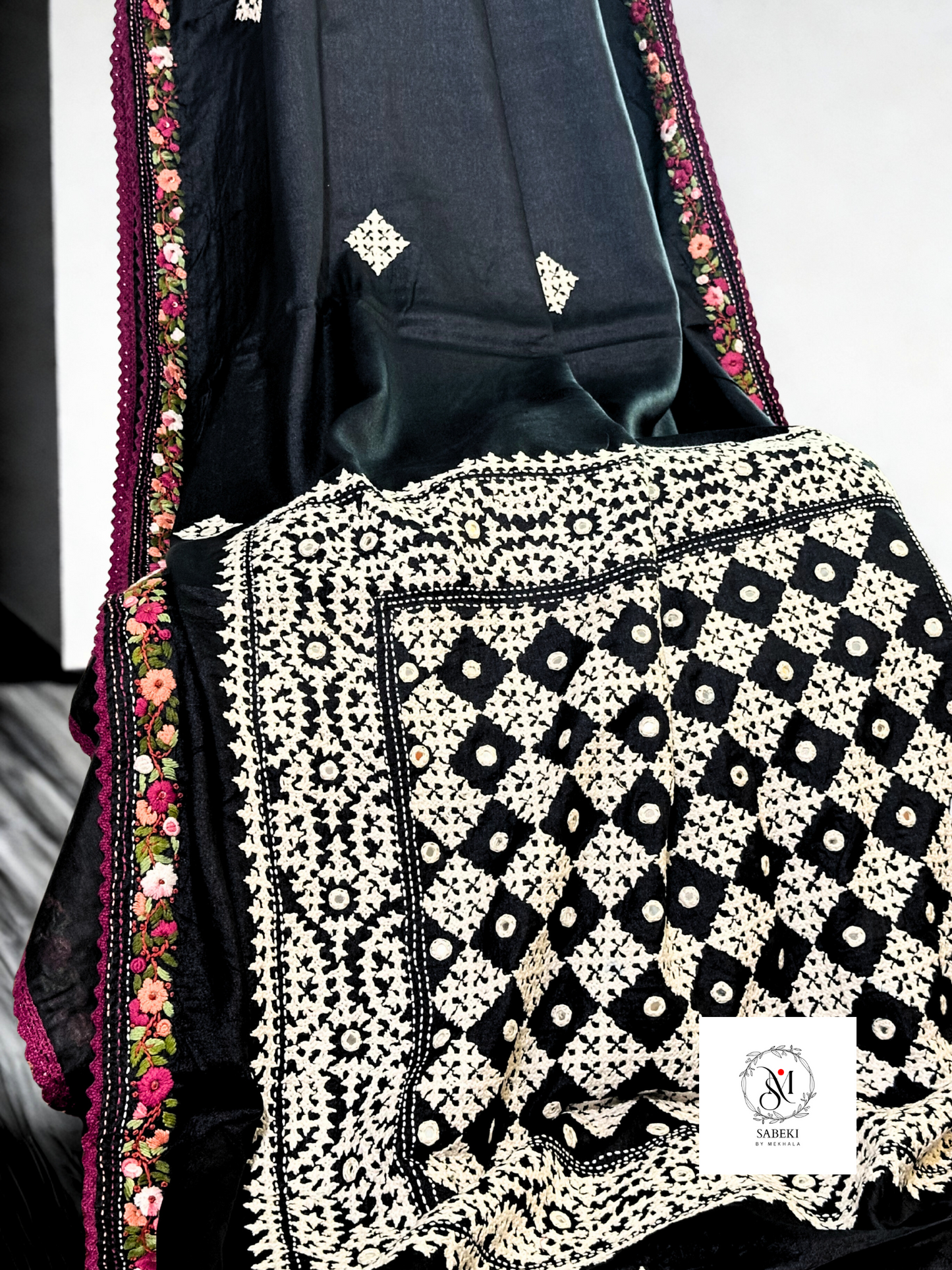 Black Tussar with Kutch Hand Embroidery
