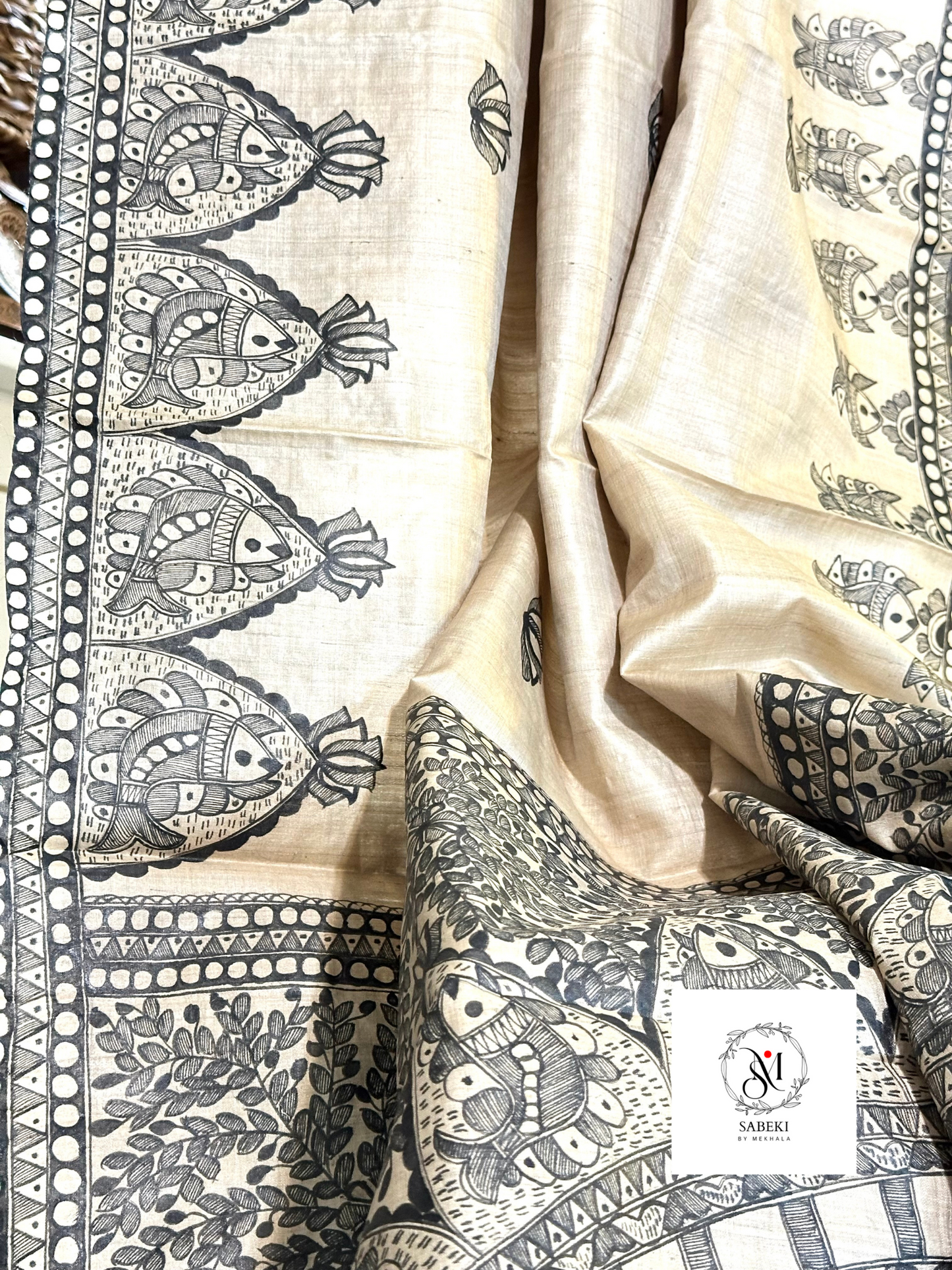 Monochrome Hand Painted Madhubani