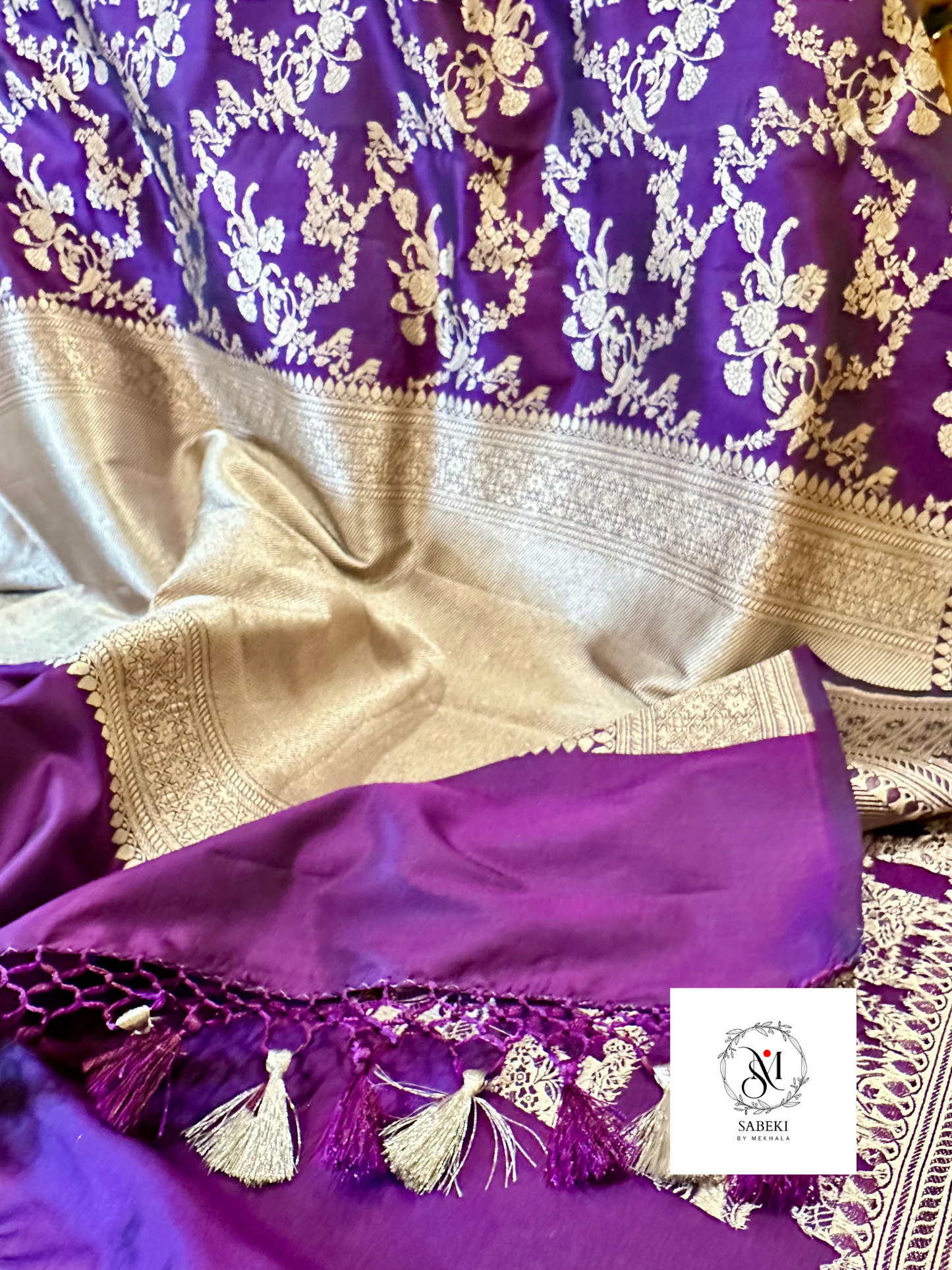 Manikarnika Aubergine Purple Jaal Katan Banarasi