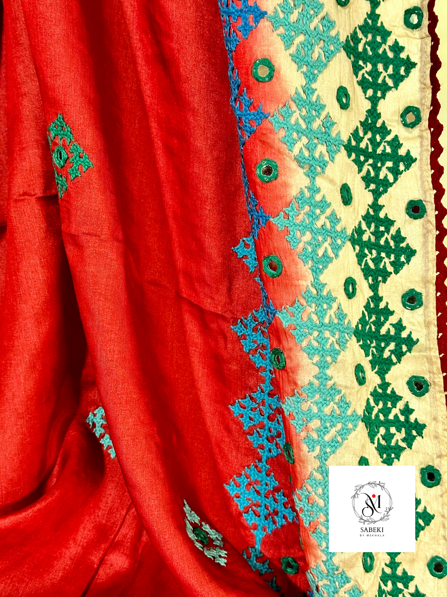 Burnt Red Dyed Tussar Gujrati