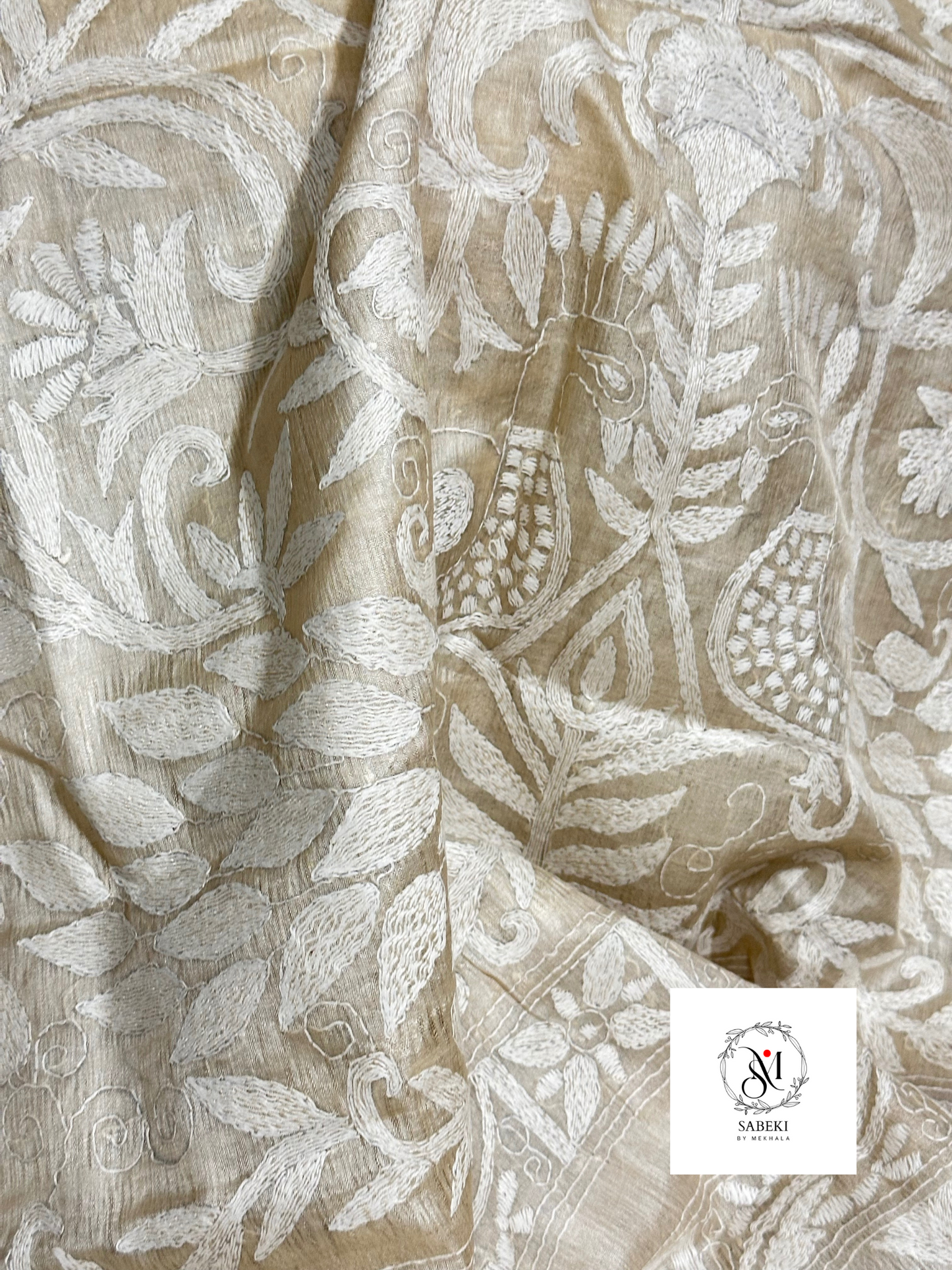 Tussar with White Thread Kantha-3