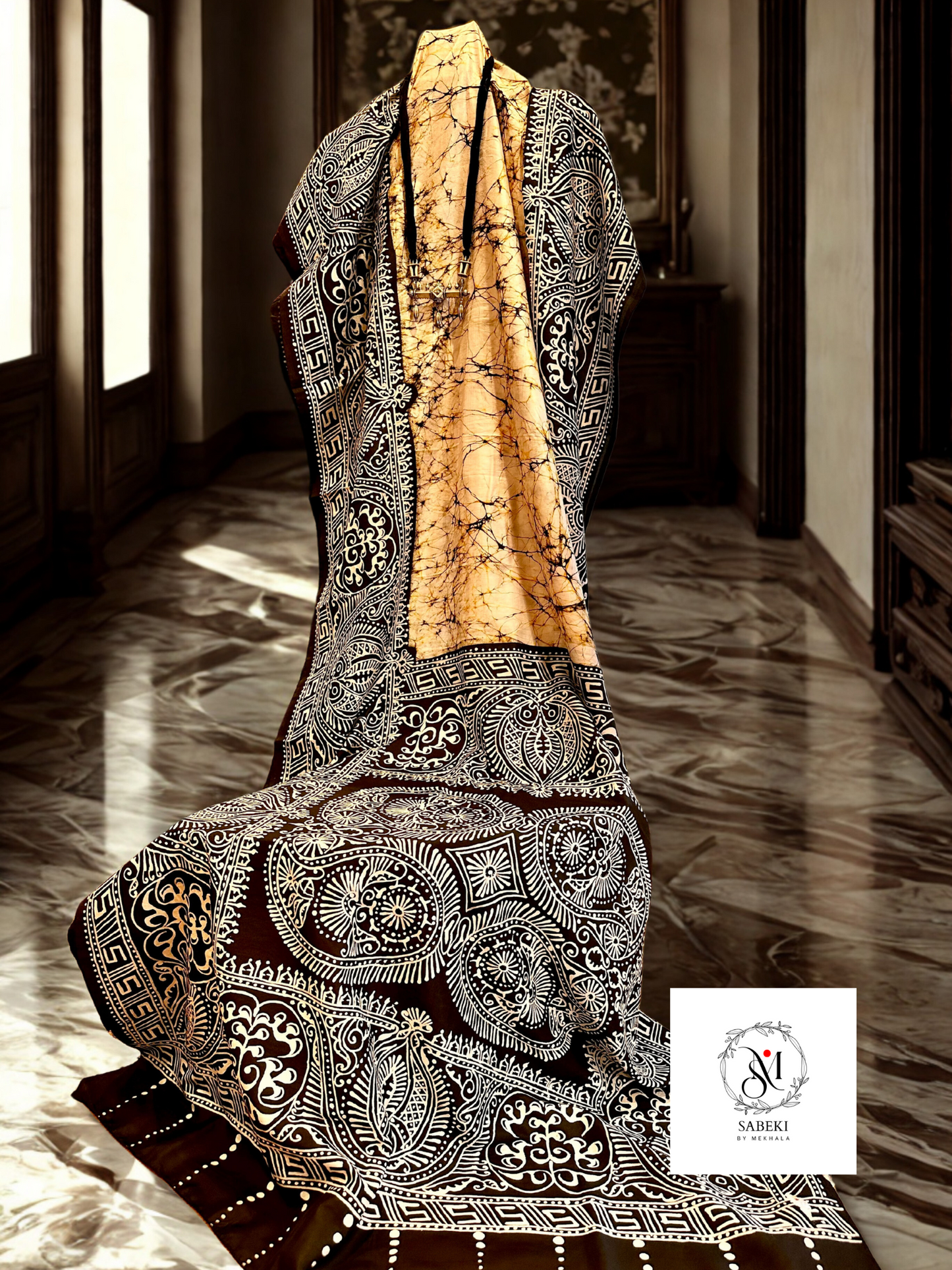Fine Ambatik on Silk with Beige and Black-2