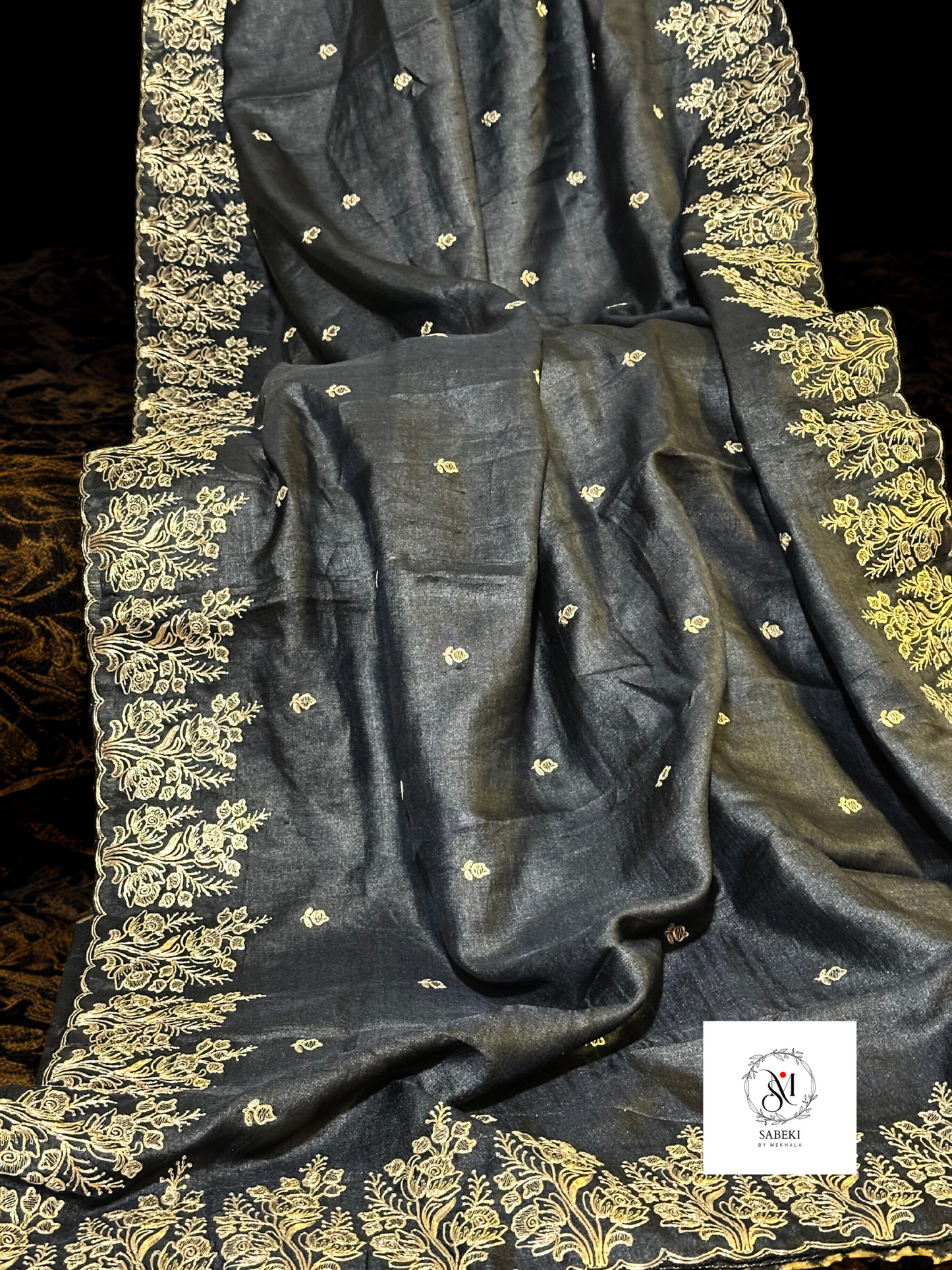Black Tussar with Pitai Zari Border