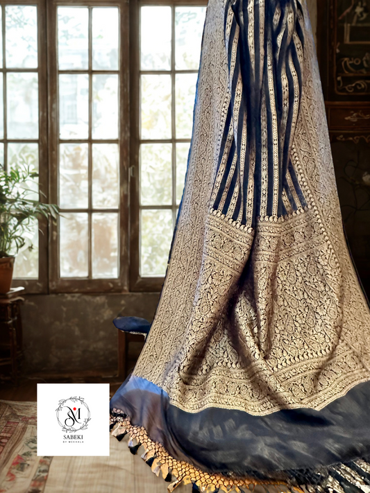 Khaddi georgette Banarasi in Black with Antique Zari-1