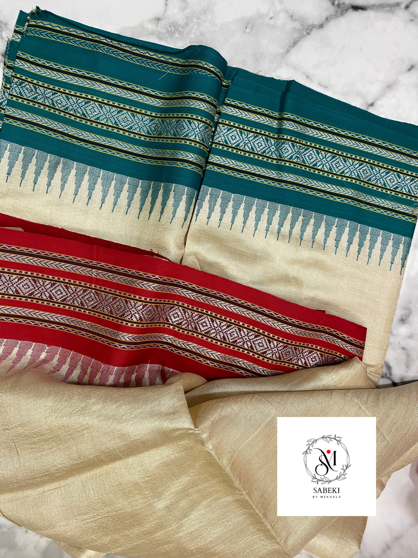 Vibarbha Karvati Kinar with Red and Green borders Tussar-6