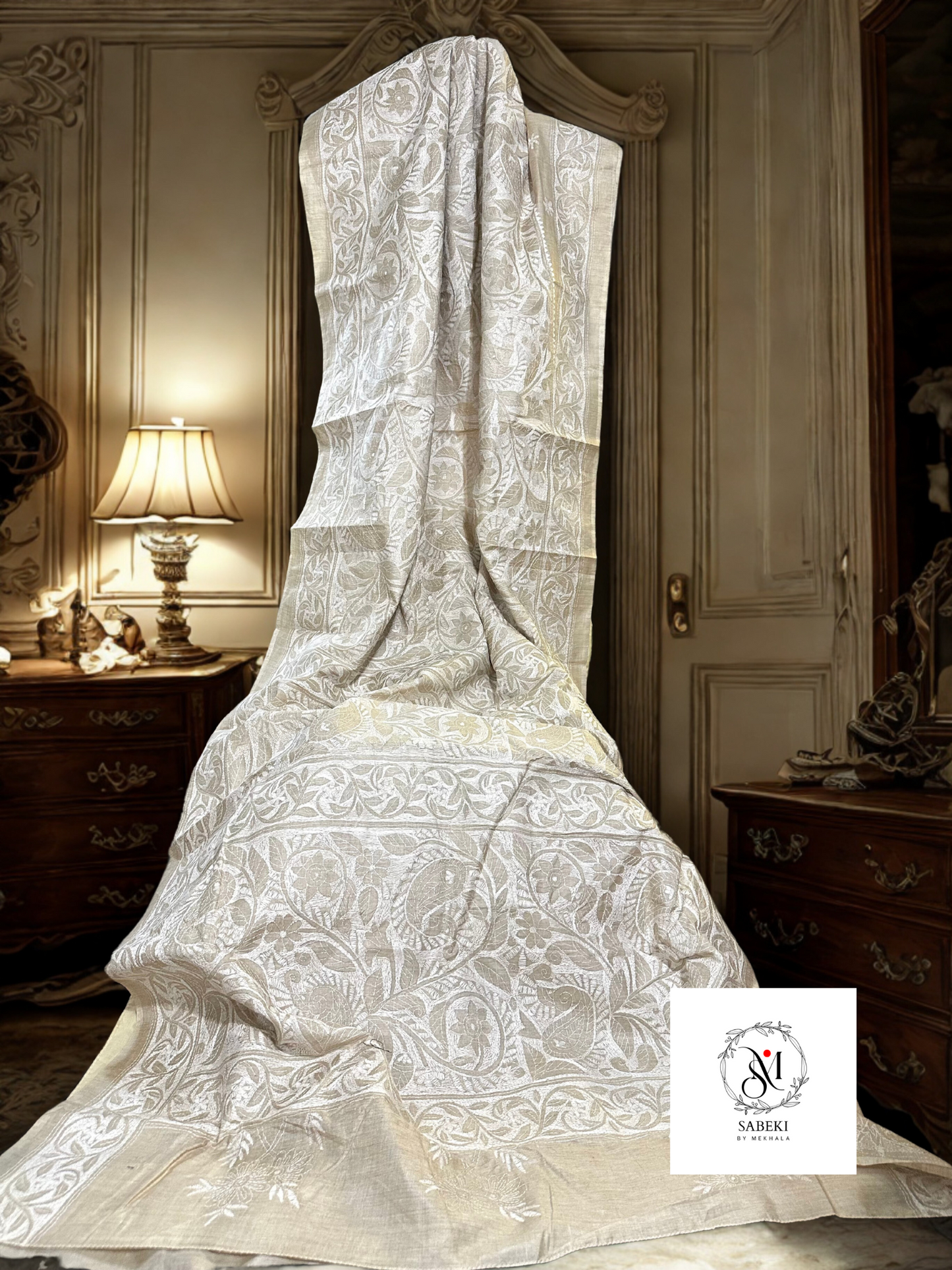 Tussar with White Thread Kantha-4