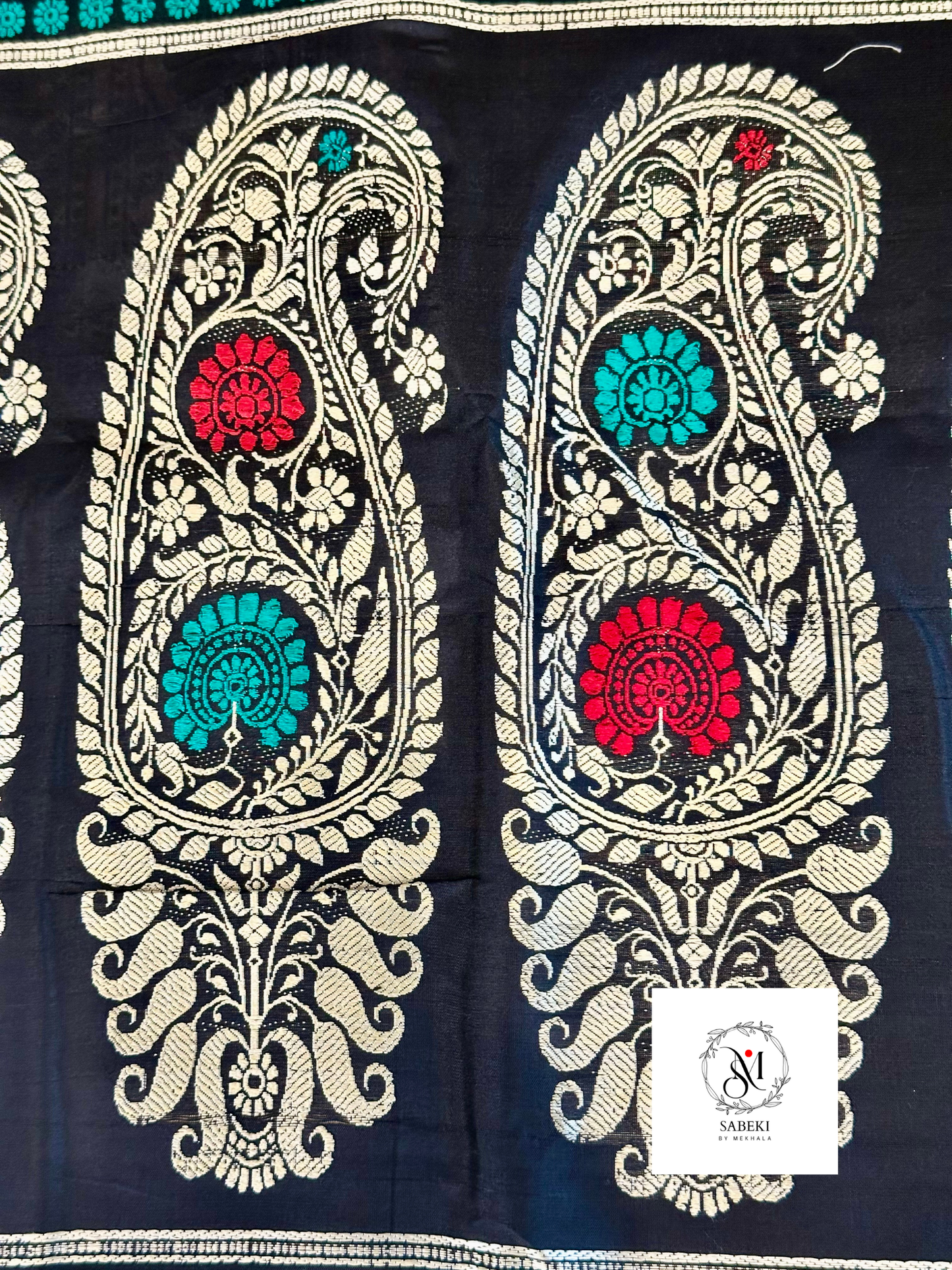 3 Border Pachapere Revival Baluchari in Black and Beige