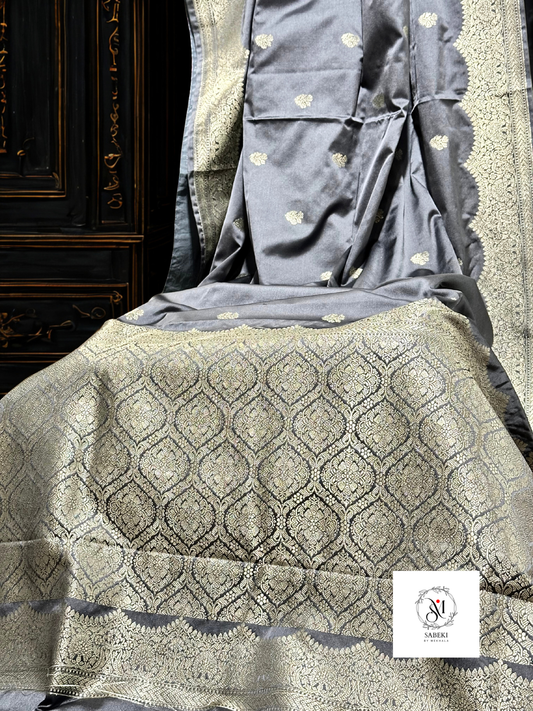 Mashru Katan Banarasi (Steel gray Color)