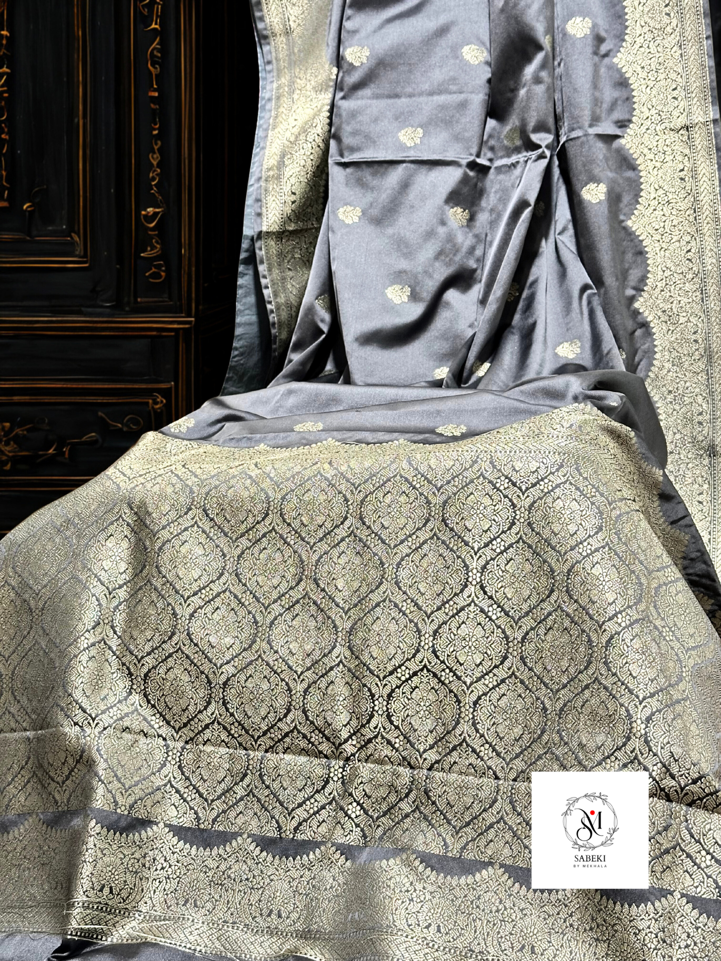 Mashru Katan Banarasi (Steel gray Color)