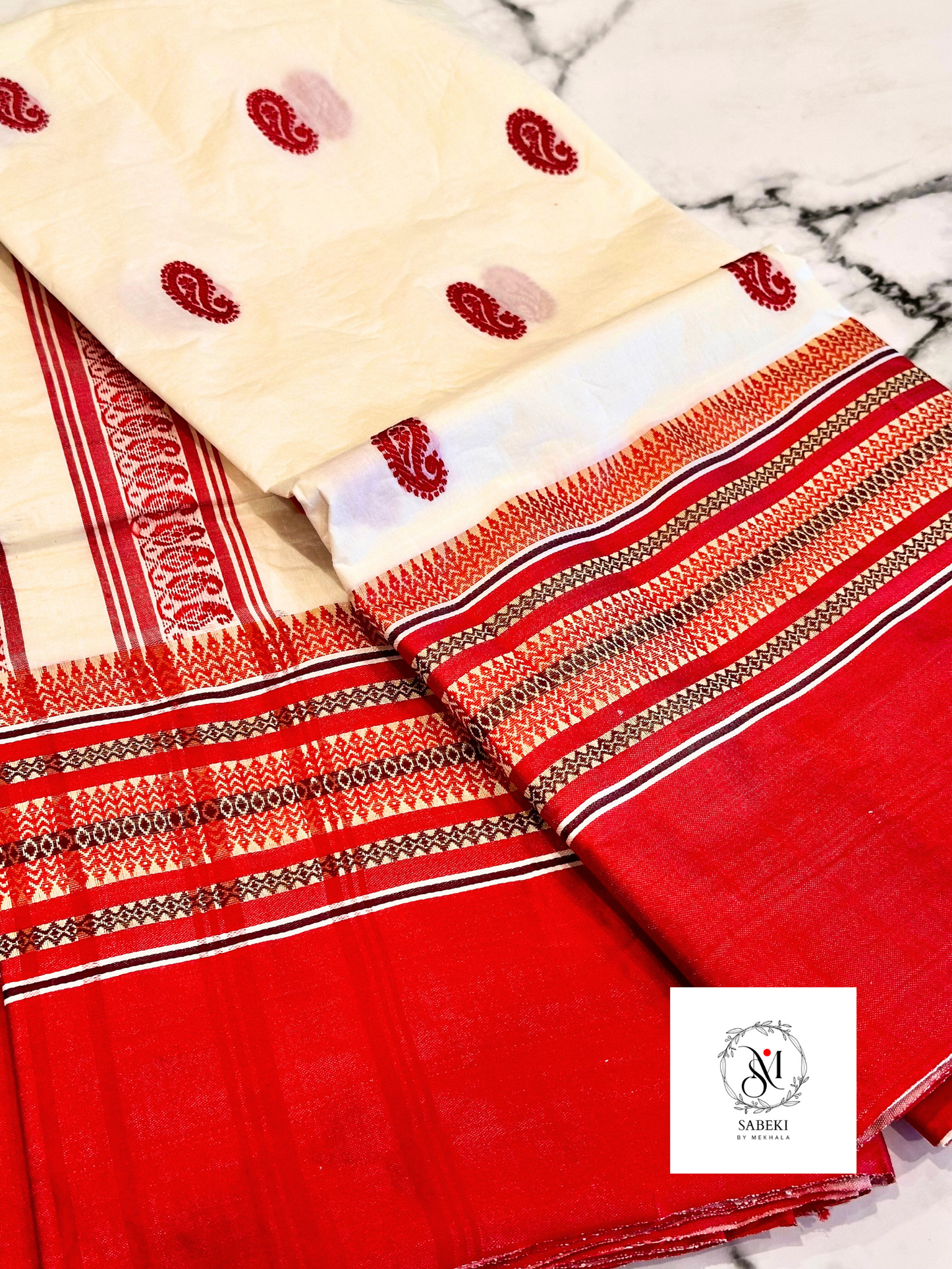 Red Meenakari border Gorod-7 paisley motif