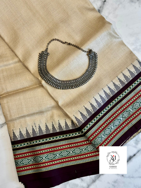 Vibarbha Karvati Kinar with brown borders Tussar-3