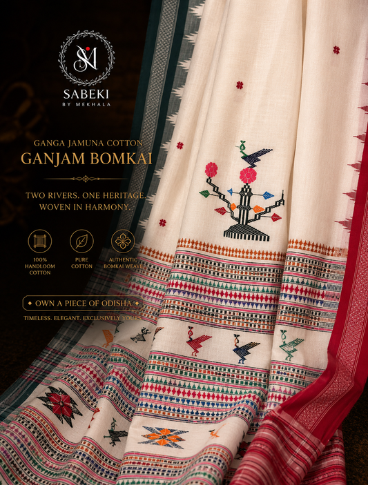 Ganjam Bomkai (cotton) in Green and Red Ganga-Jamuna border