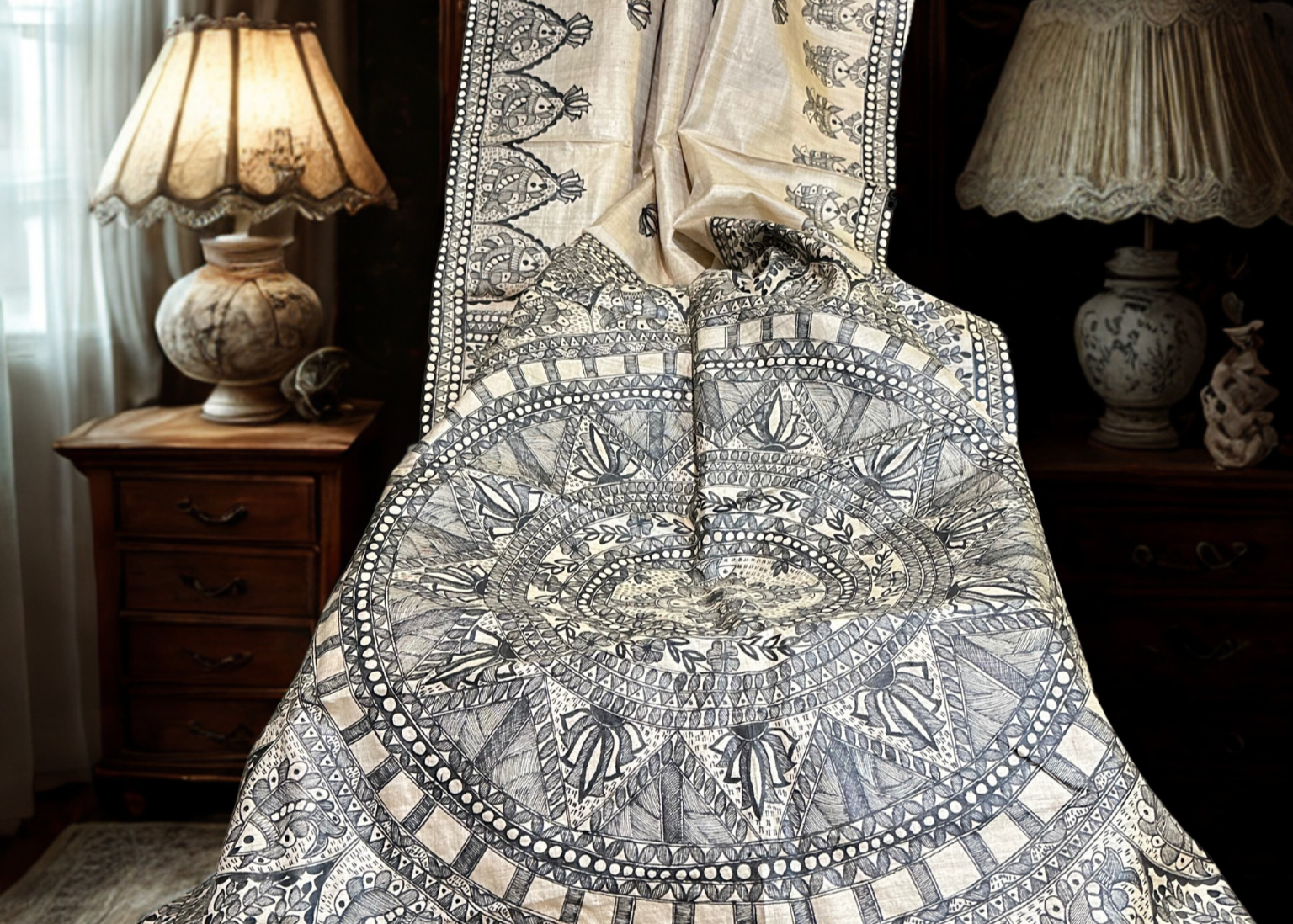 Monochrome Hand Painted Madhubani