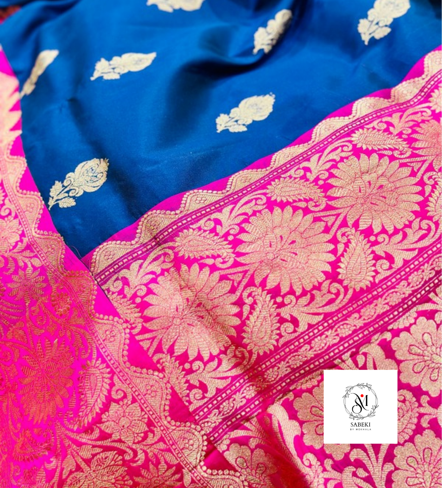 katan benarasi - Blue and rani pink