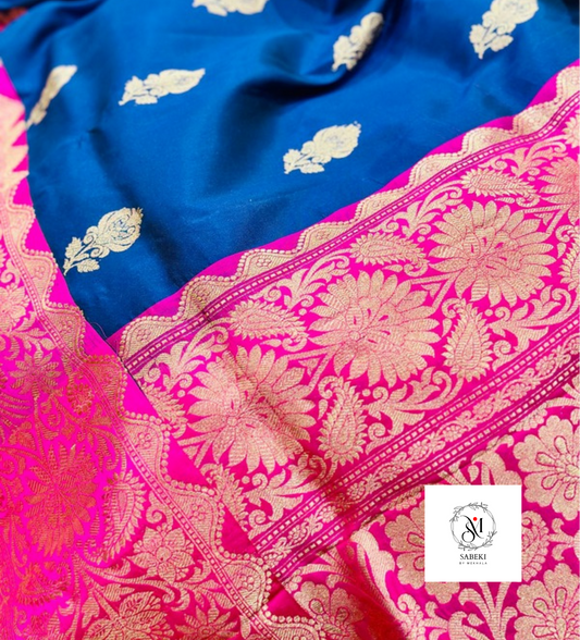 katan benarasi - Blue and rani pink