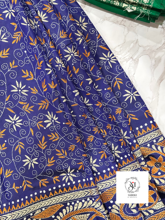 Rare Partly Pallu Purple-Blue Kantha