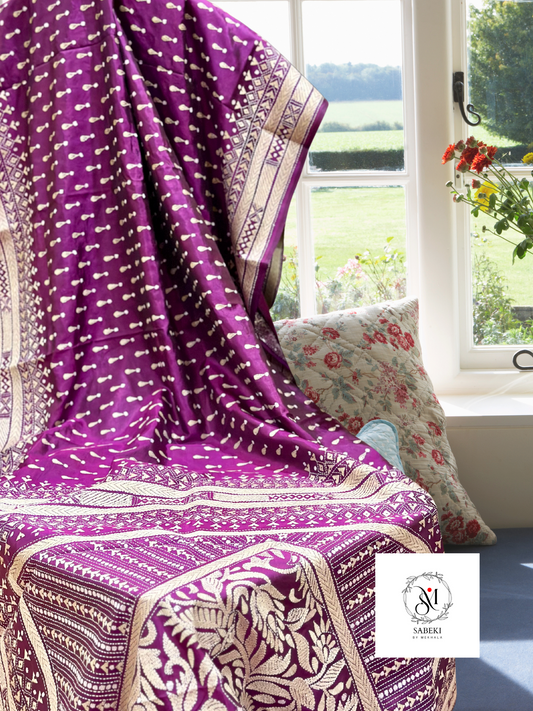 Puple Pink Bangalore Silk Meenakari Kantha