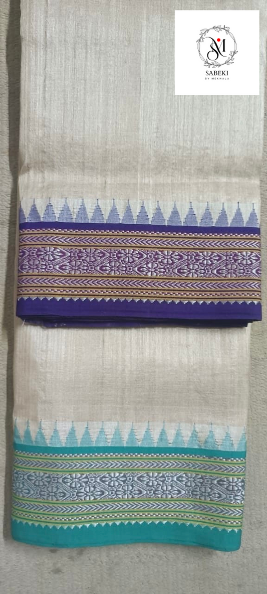 Vibarbha Karvati Kinar with Purple and Firoza borders Tussar-7