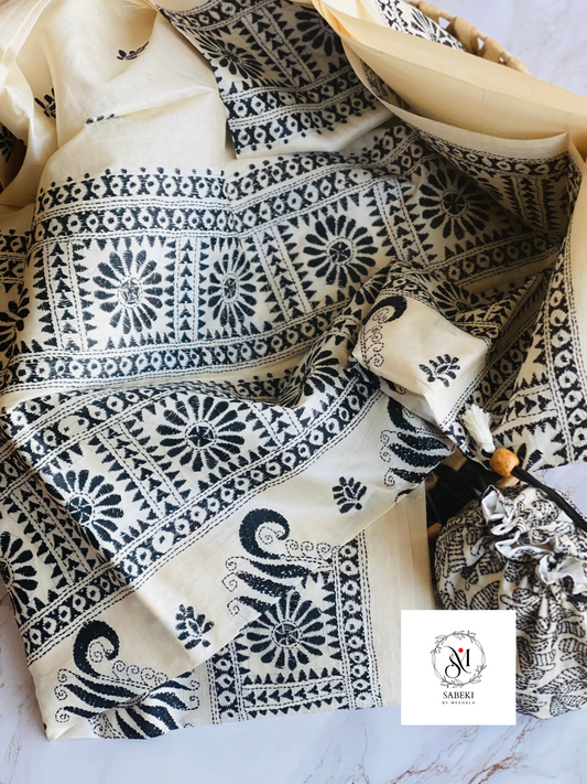 Black and White Tussar Kantha