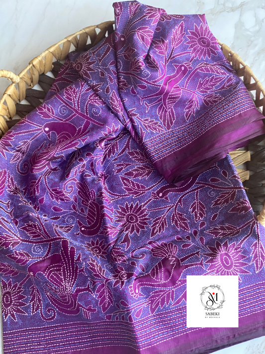 Purple and Blue reverse Bird Kantha