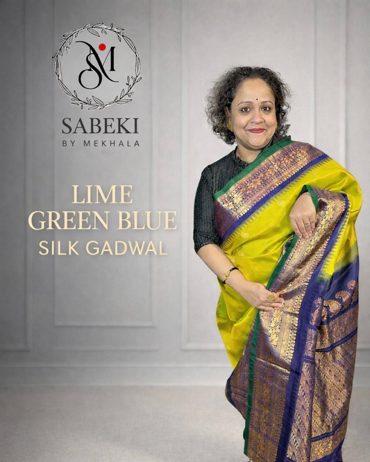 Lime Green and Blue Silk Gadwal