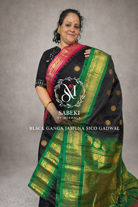 Black Body Ganga Jamuna Silk-Cotton Gadwal