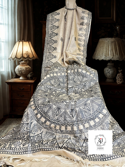 Monochrome Hand Painted Madhubani