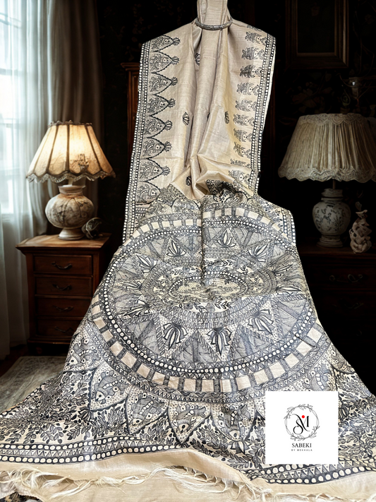 Monochrome Hand Painted Madhubani