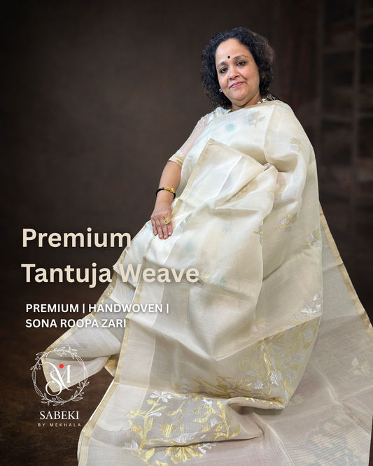 virgin color Tussar Tantuja Jamdani image