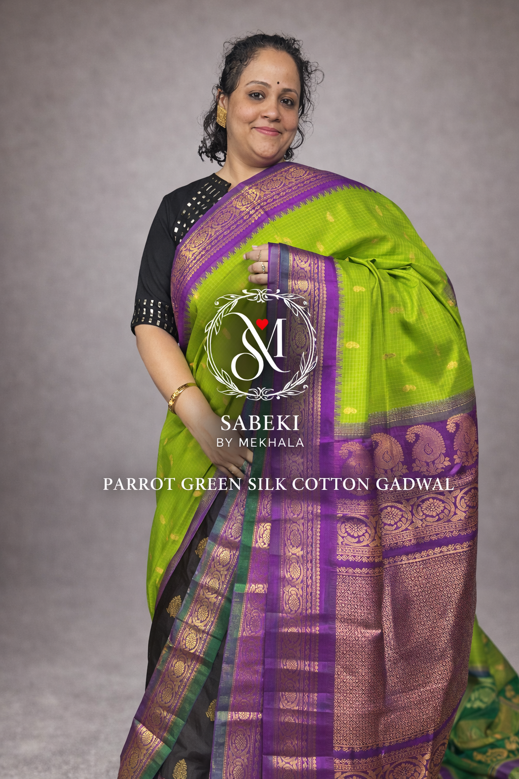 Parrot Green and Purple Silk-Cotton Gadwal