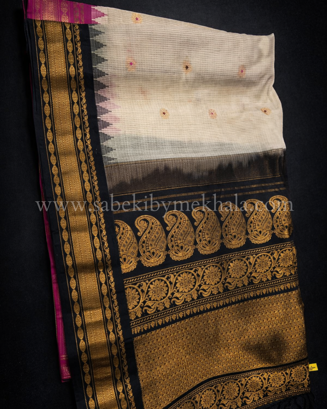 Meenakari Sico Gadwal with Ganga-Jamuna Border in Hot Pink and Black