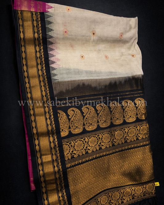 Meenakari Sico Gadwal with Ganga-Jamuna Border in Hot Pink and Black