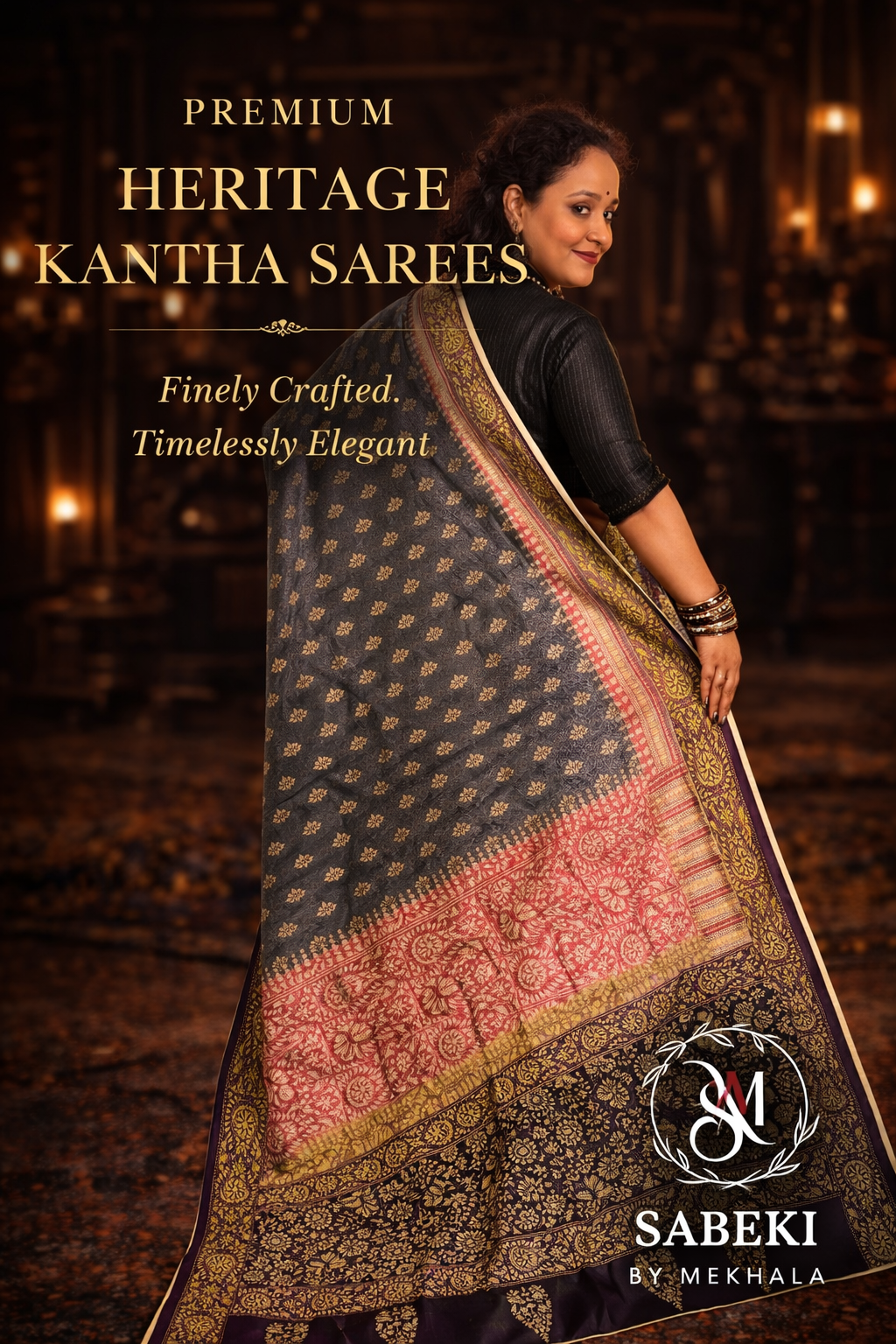 3D Nokshi Kantha by Takdira Begum(Steel Gray-Purple-Dusty rose pink)