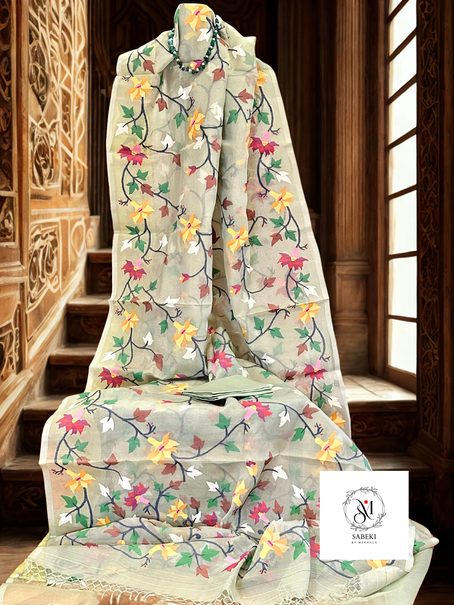 Madhabilata Mint Blue Floral Jaal