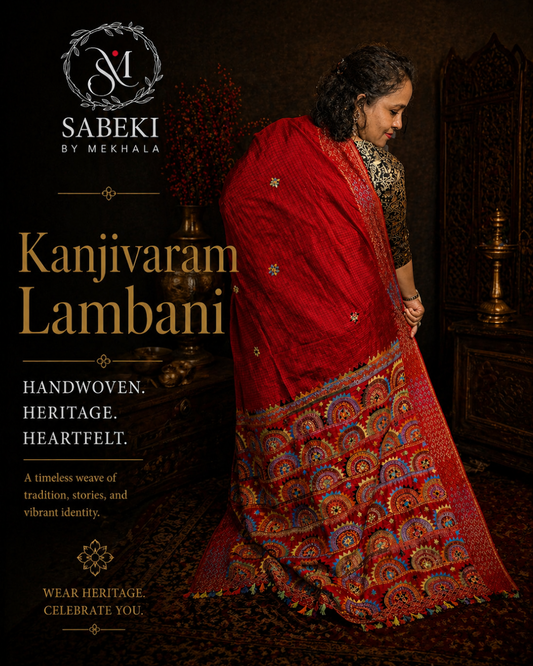 Authentic Lambani on a grand handwoven checkered kanjibharam