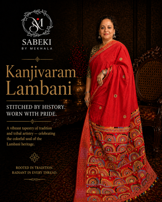 Authentic Lambani on a grand handwoven checkered kanjibharam